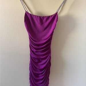 Lucy in the Sky Magenta Ruched Strapless Slip Dress with Sparkle Straps